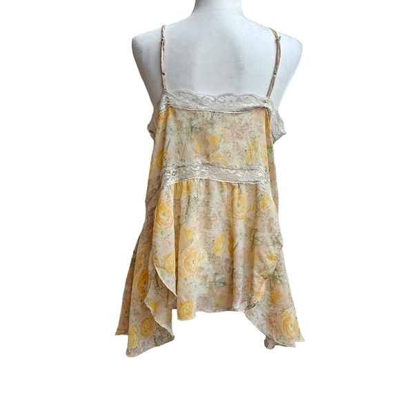 Free People Intimately Sheer Floral Top with Lace Trim and Tulip Hem, Size Med - Picture 4 of 13